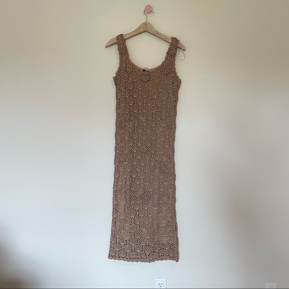 NWT Zara Tan Handcrafted Crochet Maxi Dress - Picture 6 of 6